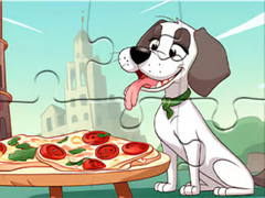 খেলা Jigsaw Puzzle: Dog Eating Pizza